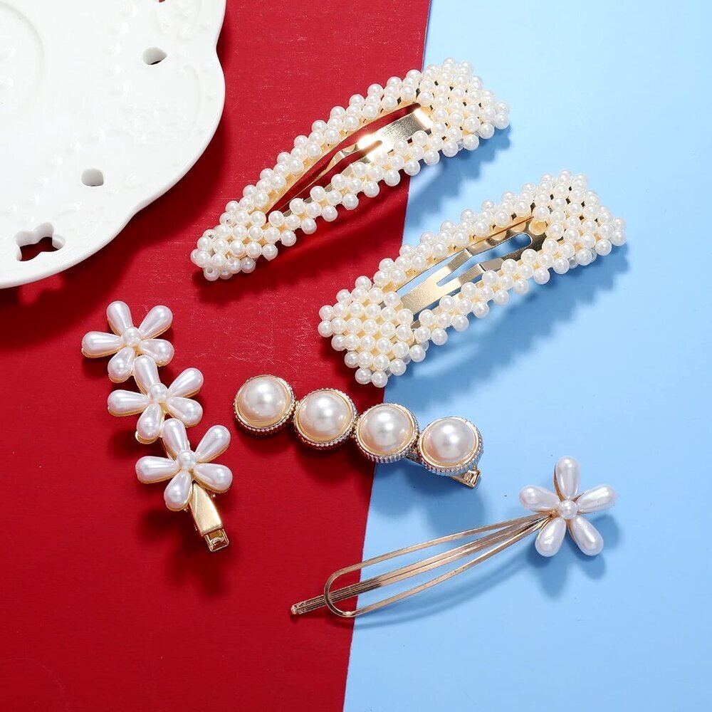 Women Hair Accessories Handmade Pearl Barrette Clip Set Flower Bobby Hairpins - Picture 6 of 8